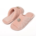 Pantofole punta aperta in ciniglia con strass 0058 rosa