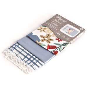 Set da 3 strofinacci Preziosa Calisè W01 D fiori celeste cotone