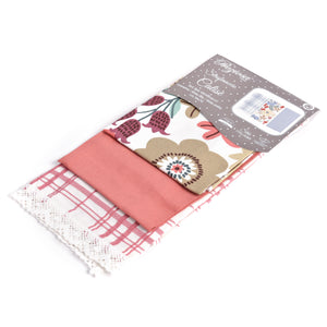 Set da 3 strofinacci Preziosa Calisè W01 D fiori rosa cotone