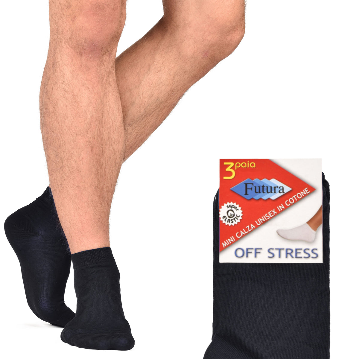 Calze corte unisex uomo donna Futura off stress in cotone 3 paia 
