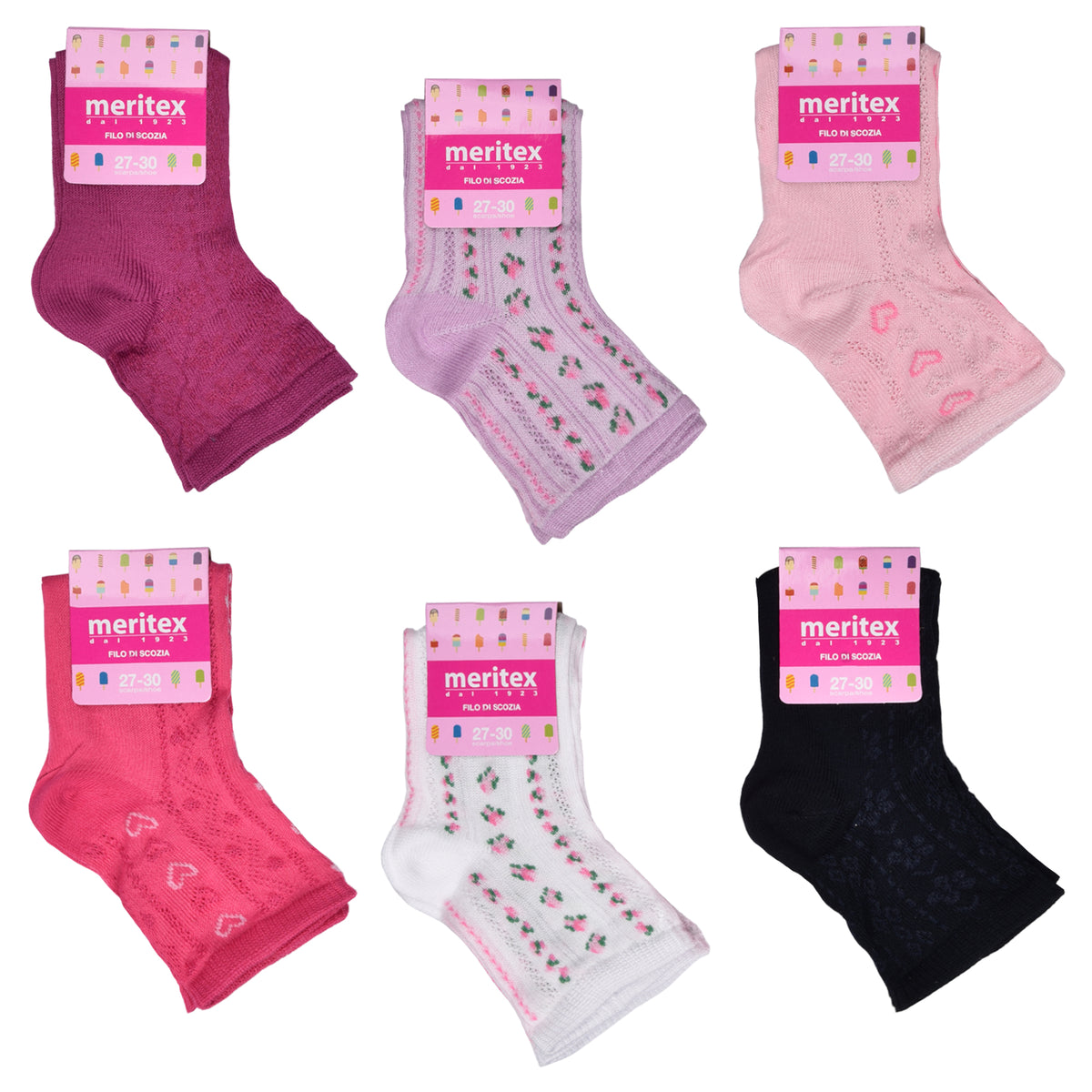 Meritex Calzini corti Bambina 7579 in cotone 6 paia