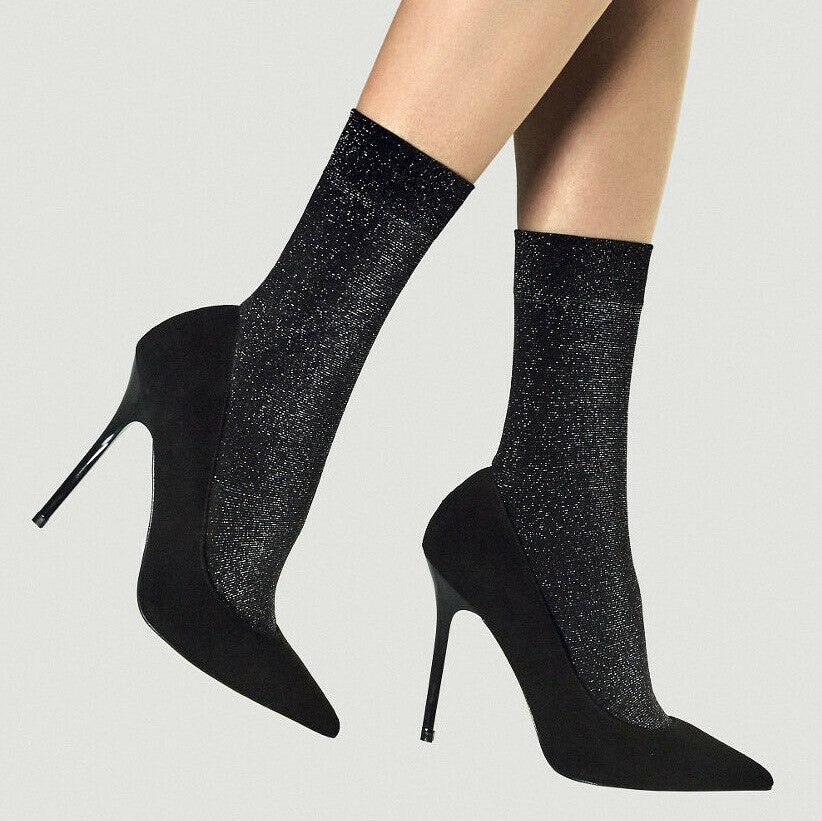 Calzini donna Fiore Dreamer 40 den glitter con lurex nero