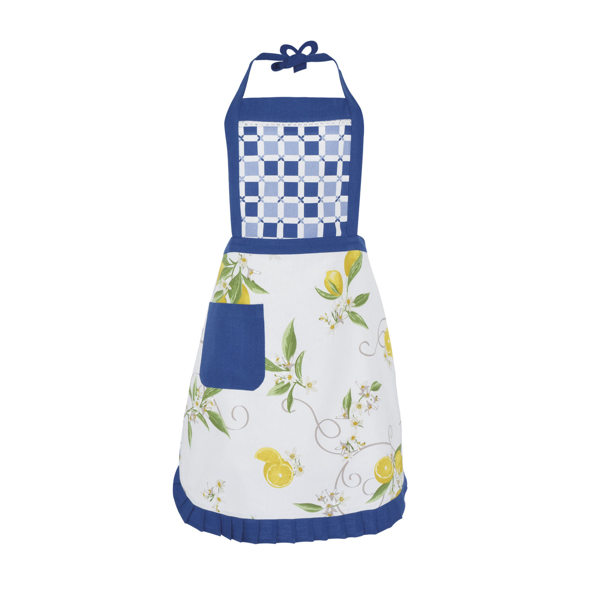Grembiule da cucina blu Preziosa Capri in 100% cotone panama con pattina