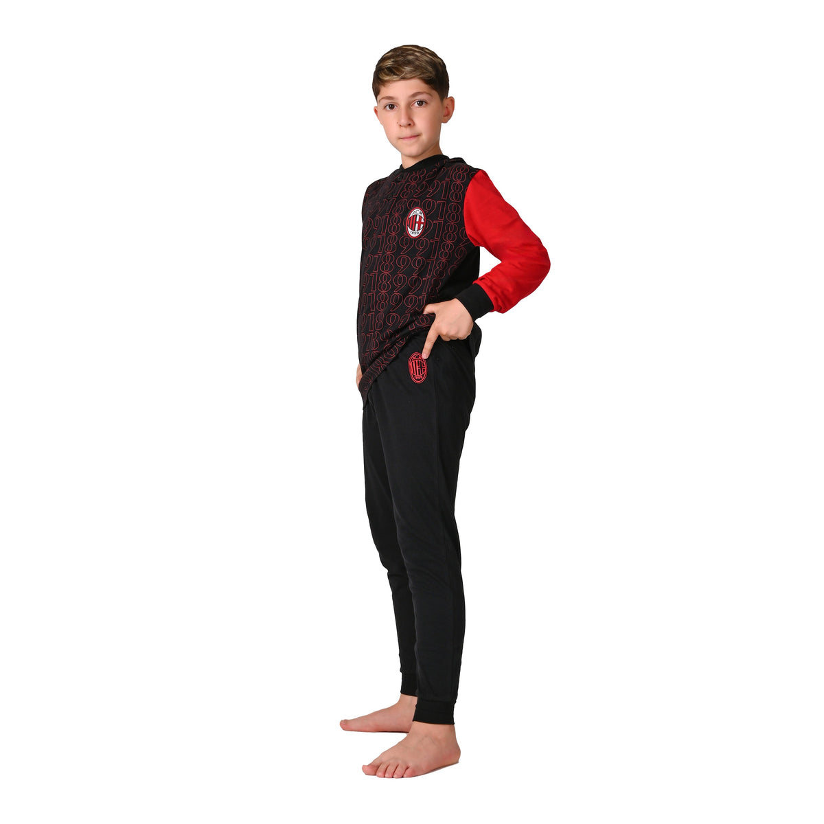 Pigiama uomo Milan in cotone leggero rosso nero PIGM 2010