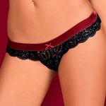 Sexy perizoma Obsessive Rossita Thong nero con fascia bordeaux