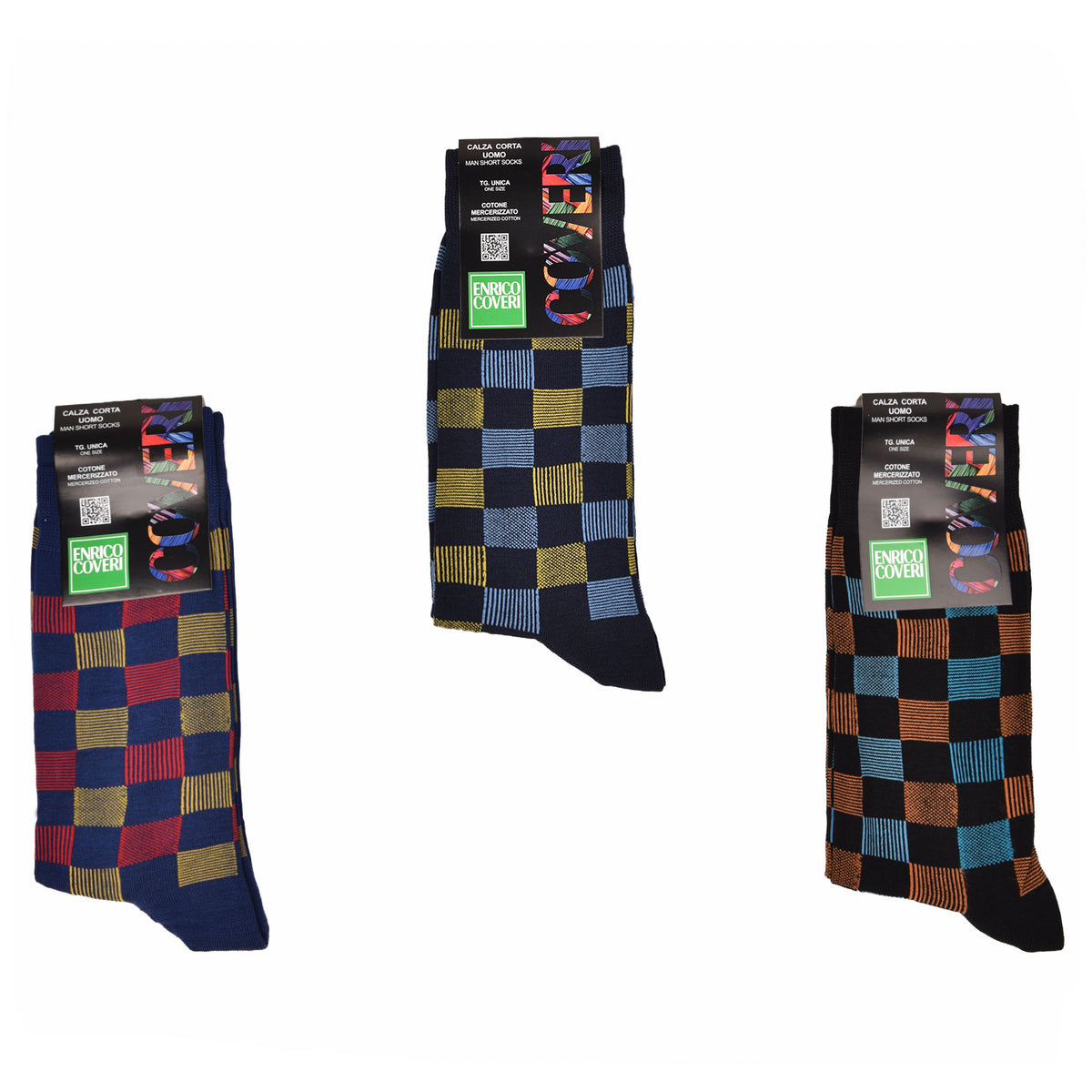 Calze uomo corte Enrico Coveri cheeky-3 Var B cotone scacchi 3 paia