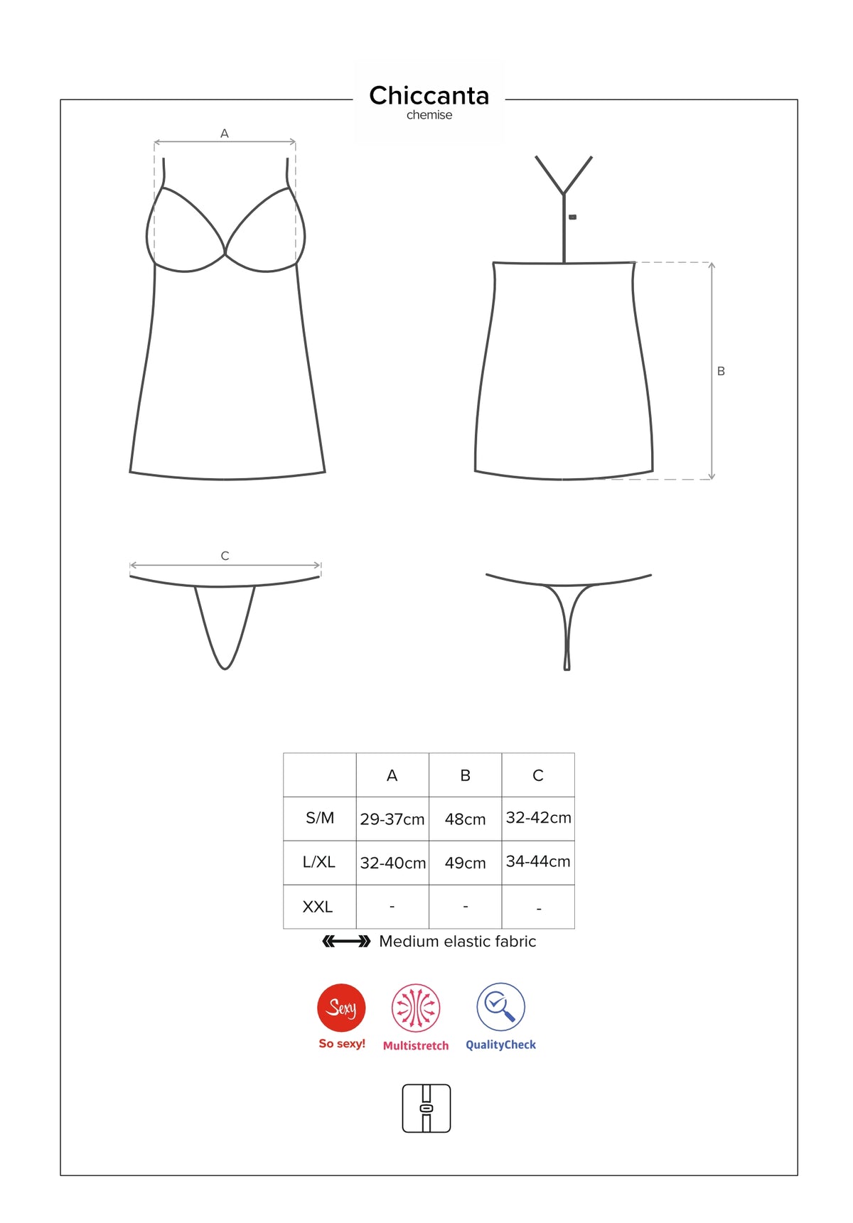 Sexy sottoveste + perizoma Obsessive Chiccanta chemise e thong nero