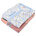 Pigiama donna caldo cotone fantasia celeste a giacca Cippi 2237