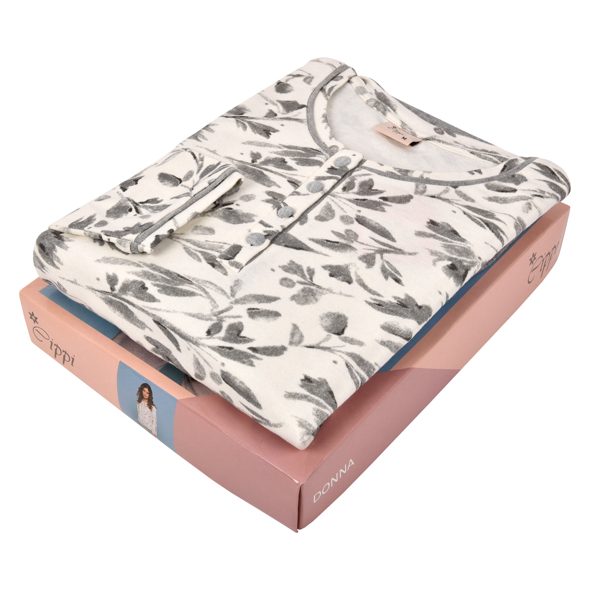 Pigiama invernale donna caldo cotone fantasia grigio Cippi 2267
