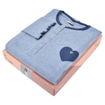 Pigiama donna serafino caldo cotone cuori Cippi 2219 celeste