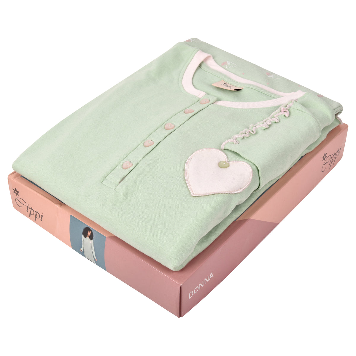 Pigiama donna serafino caldo cotone Cippi 2219 menta