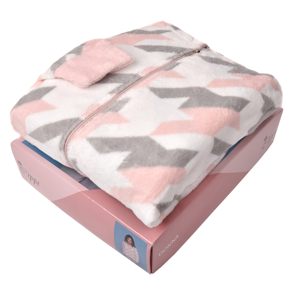 Pigiama donna aperto con zip e cappuccio coral grigio Cippi 2254