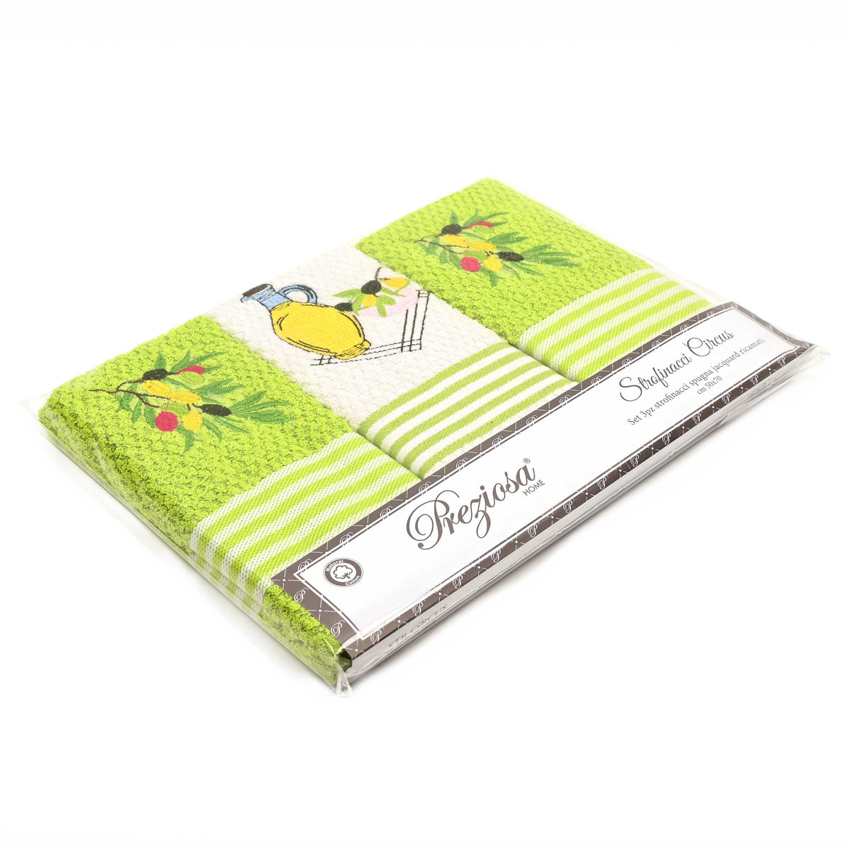 Set Strofinacci da Cucina in spugna jacquard con ricamo Peziosa Circus 3 Pz