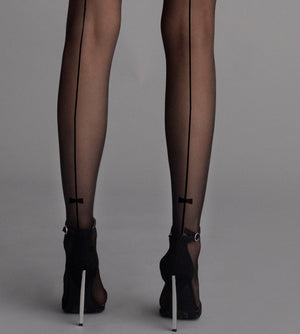 Sexy collant Fiore Christy 20 den nero con riga e fiocchetto posteriore