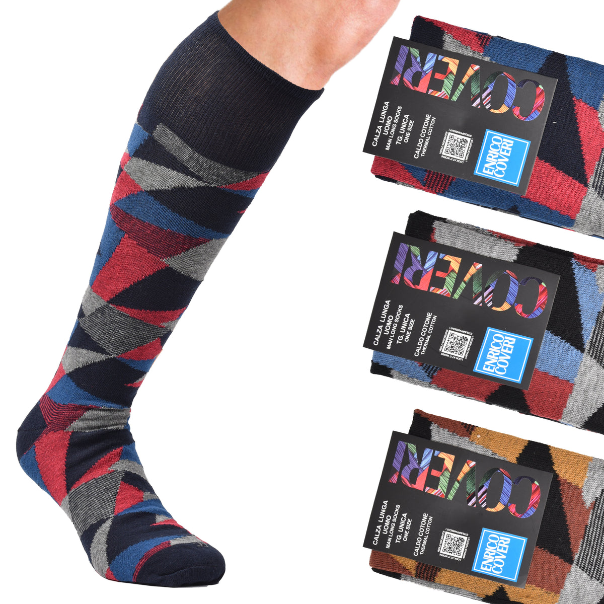 Calze uomo lunghe caldo cotone Enrico Coveri color line 12A