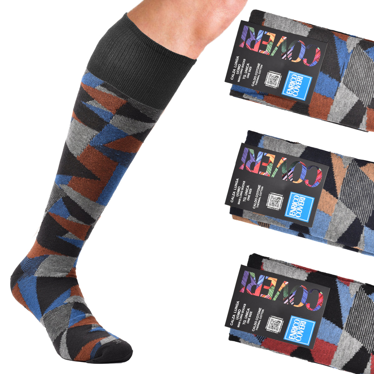 Calze uomo lunghe caldo cotone Enrico Coveri color line 12B