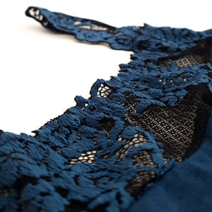 Coordinato Jadea 4437 top + slip cotone pizzo petrolio