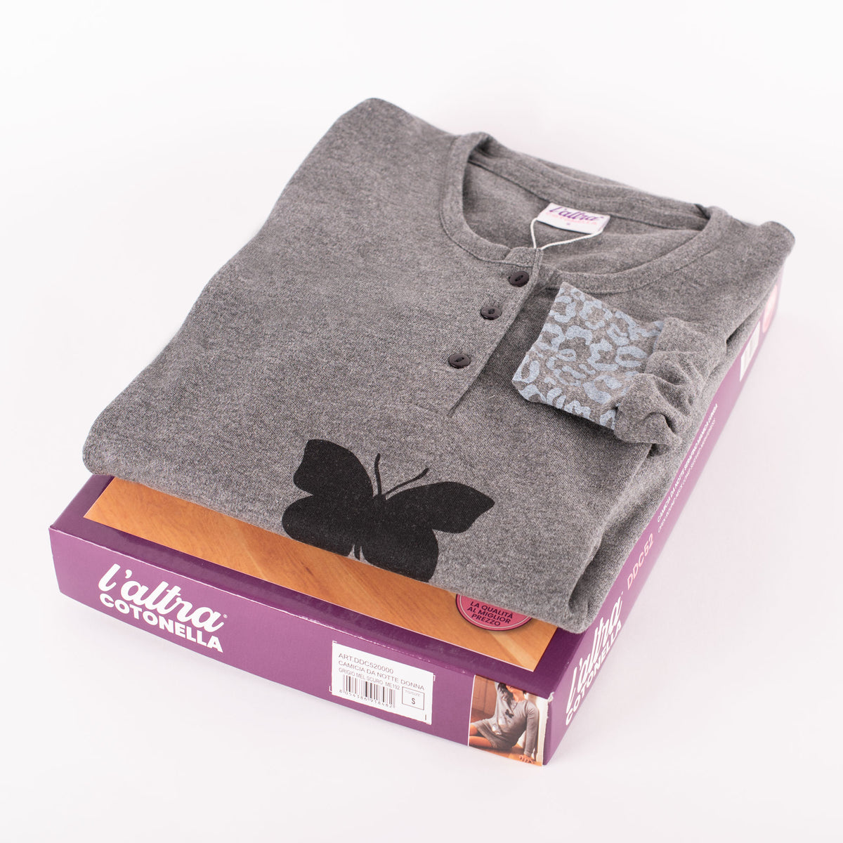 Camicia da notte Cotonella abito da notte caldo cotone DDC52 grigio farfalla