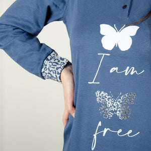 Camicia da notte Cotonella abito da notte caldo cotone DDC52 blue jeans farfalla