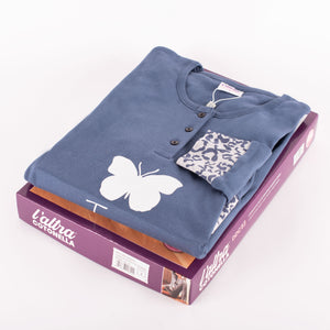 Camicia da notte Cotonella abito da notte caldo cotone DDC52 blue jeans farfalla