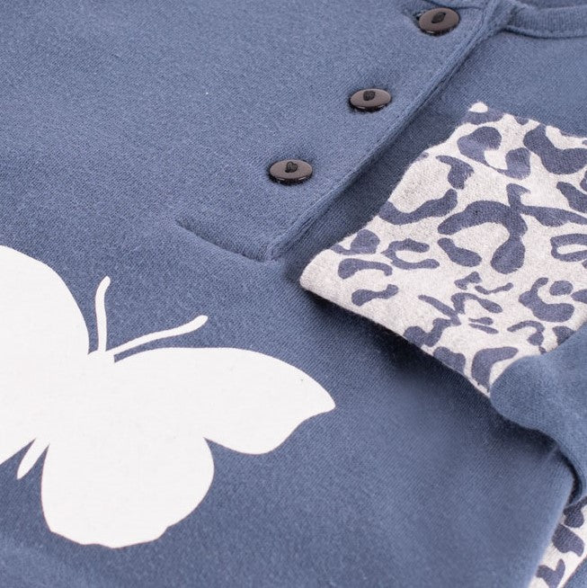 Camicia da notte Cotonella abito da notte caldo cotone DDC52 blue jeans farfalla