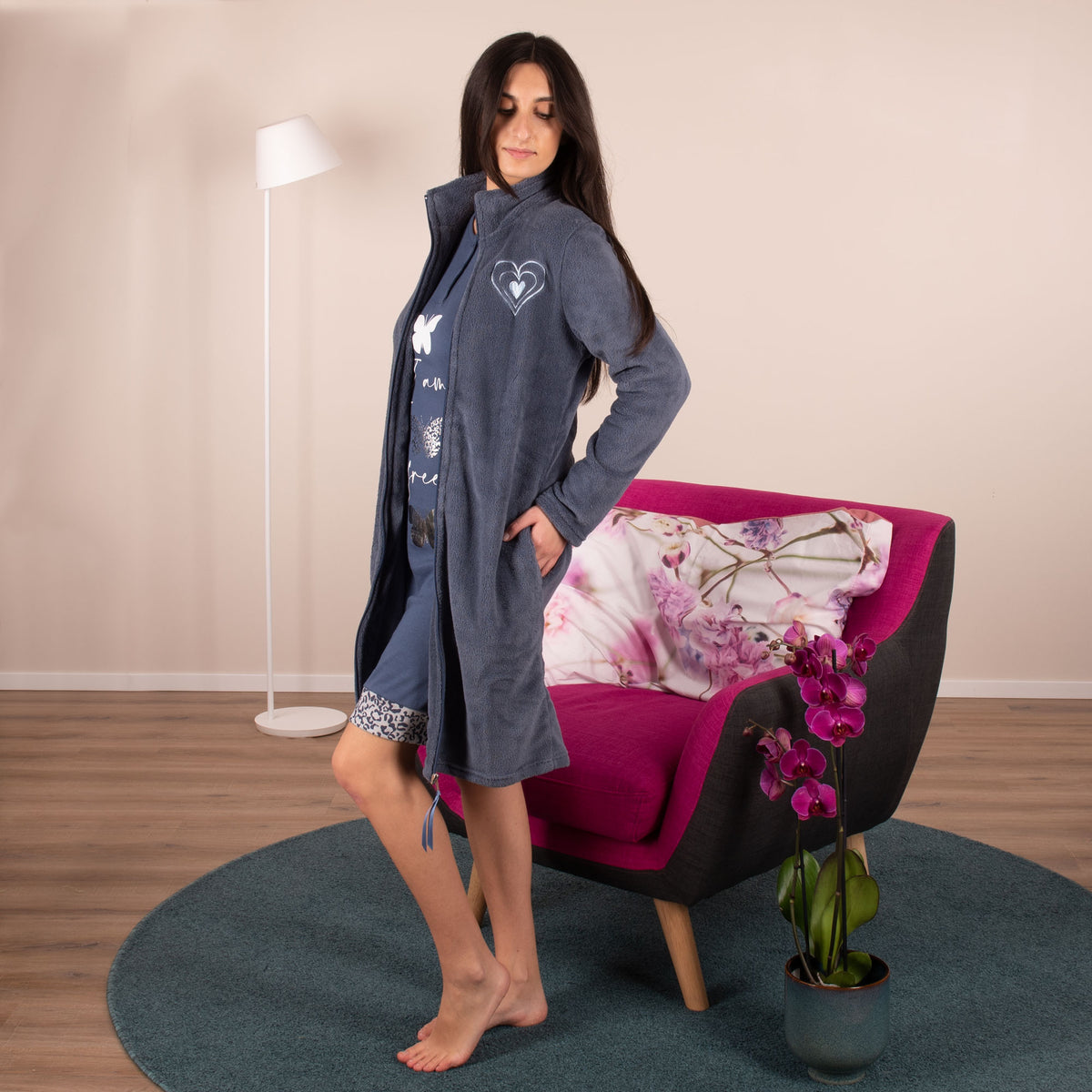 Vestaglia giacca da camera donna in coral Cotonella DDC62 jeans