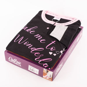 Pigiama donna cotonella caldo cotone manica lunga DDC40 nero rosa
