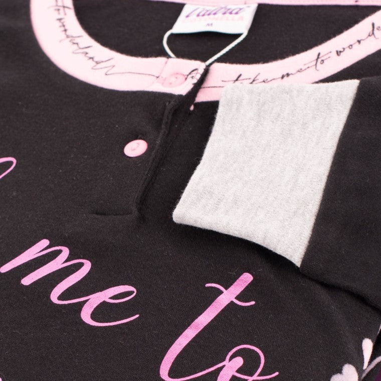 Pigiama donna cotonella caldo cotone manica lunga DDC40 nero rosa