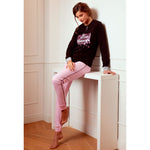 Pigiama donna caldo cotone Cotonella DDC43 nero rosa metallizato