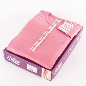 Pigiama donna caldo cotone rosa righe Cotonella DDC49 malva