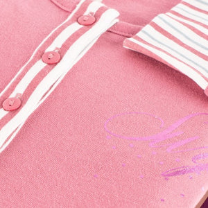 Pigiama donna caldo cotone rosa righe Cotonella DDC49 malva