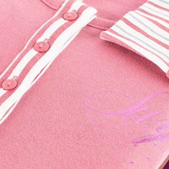 Pigiama donna caldo cotone rosa righe Cotonella DDC49 malva