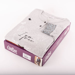 Pigiama donna cotonella caldo cotone manica lunga DDC51 grigio farfalle