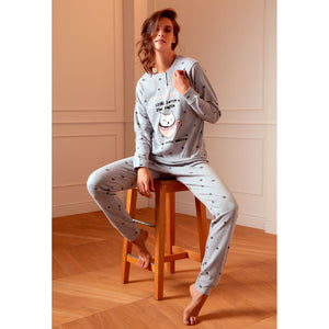 Pigiama donna con gatto Cotonella cotone interlock DDC44 grigio chiaro