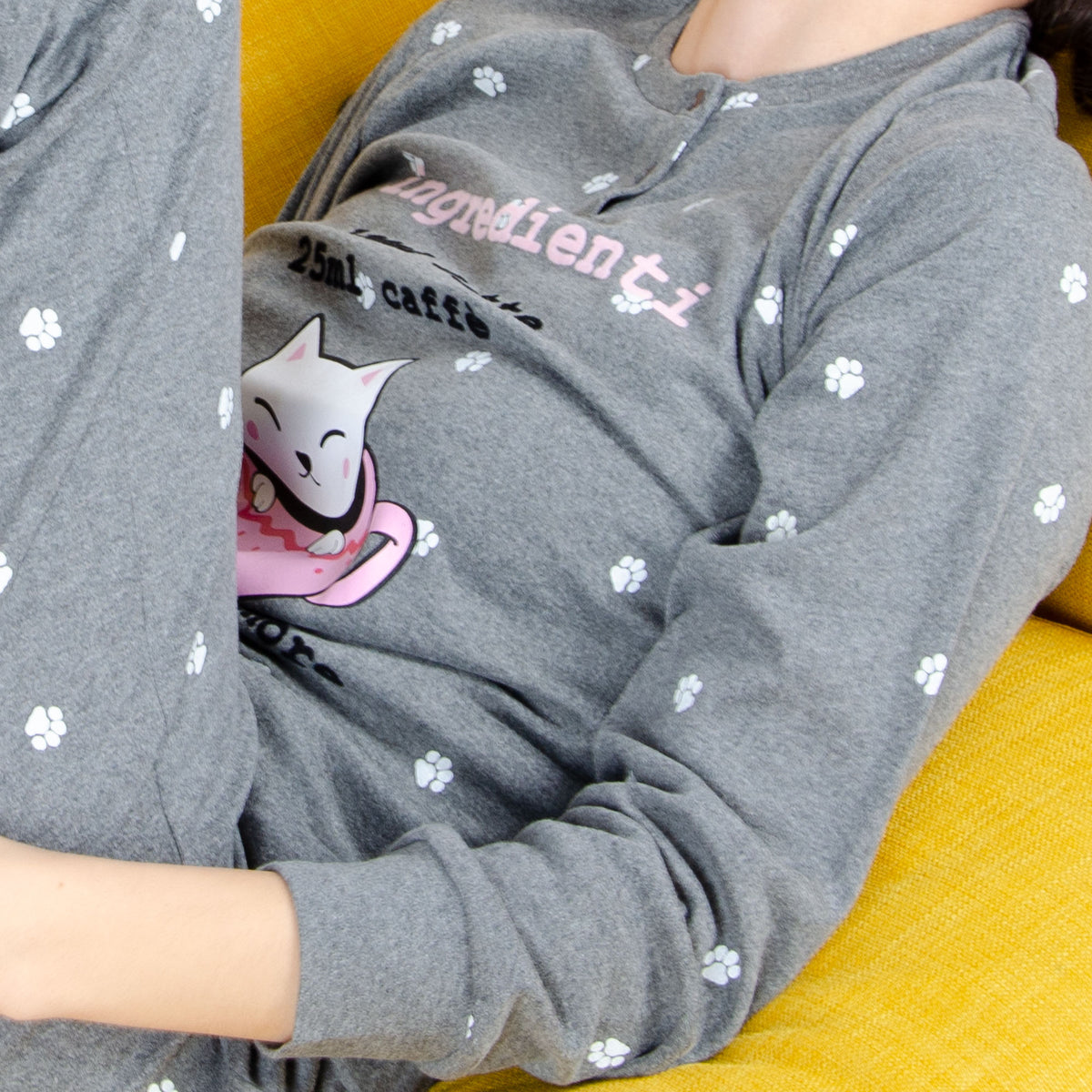 Pigiama donna con gatto Cotonella cotone interlock DDC44 grigio scuro