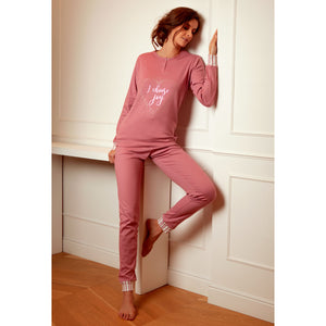 Pigiama donna Cotonella cotone interlock cuore strass DDC46 malva
