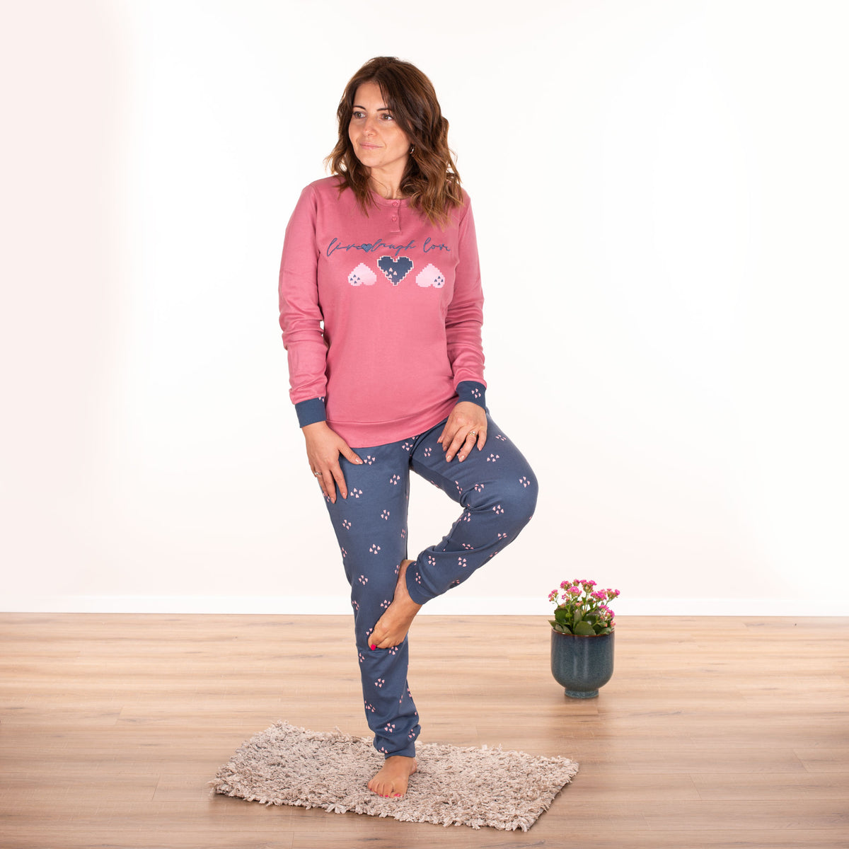 Pigiama donna cotone interlock cuori Cotonella DDC54 malva