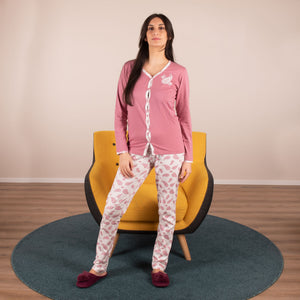 Pigiama donna aperto a giacca caldo cotone Cotonella DDC59 malva