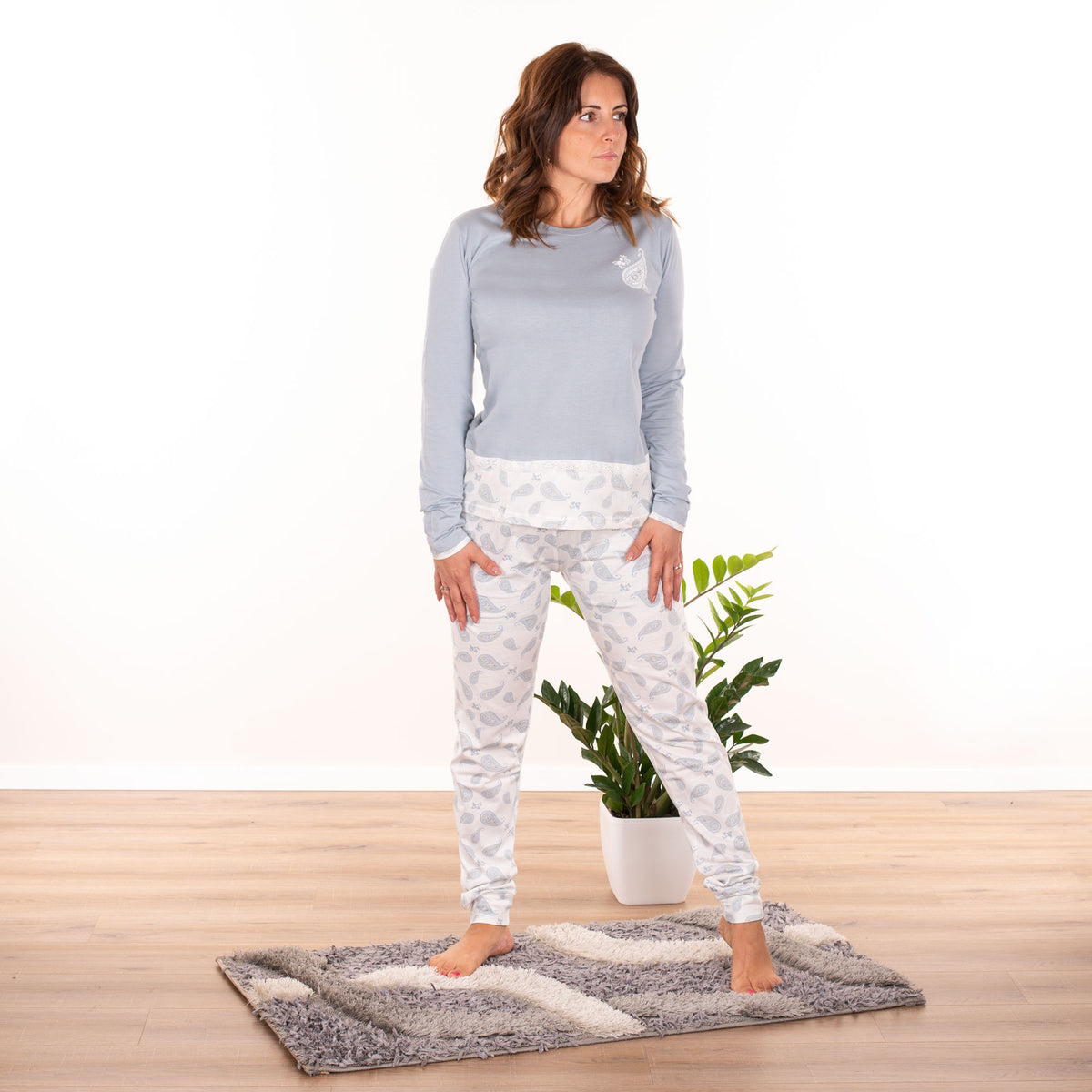 Pigiama donna interlock Cotonella DDC60 celeste
