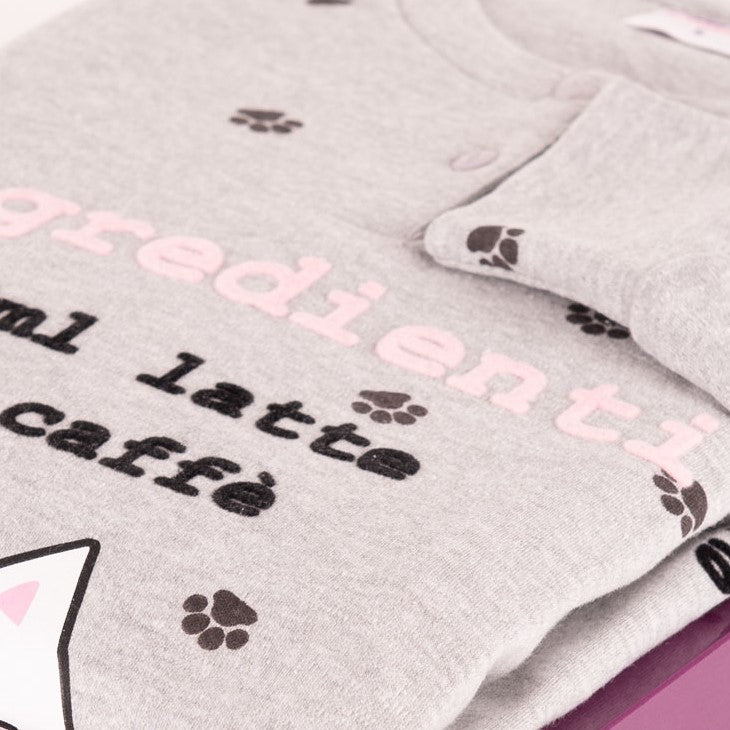 Pigiama donna con gatto Cotonella cotone interlock DDC44 grigio chiaro