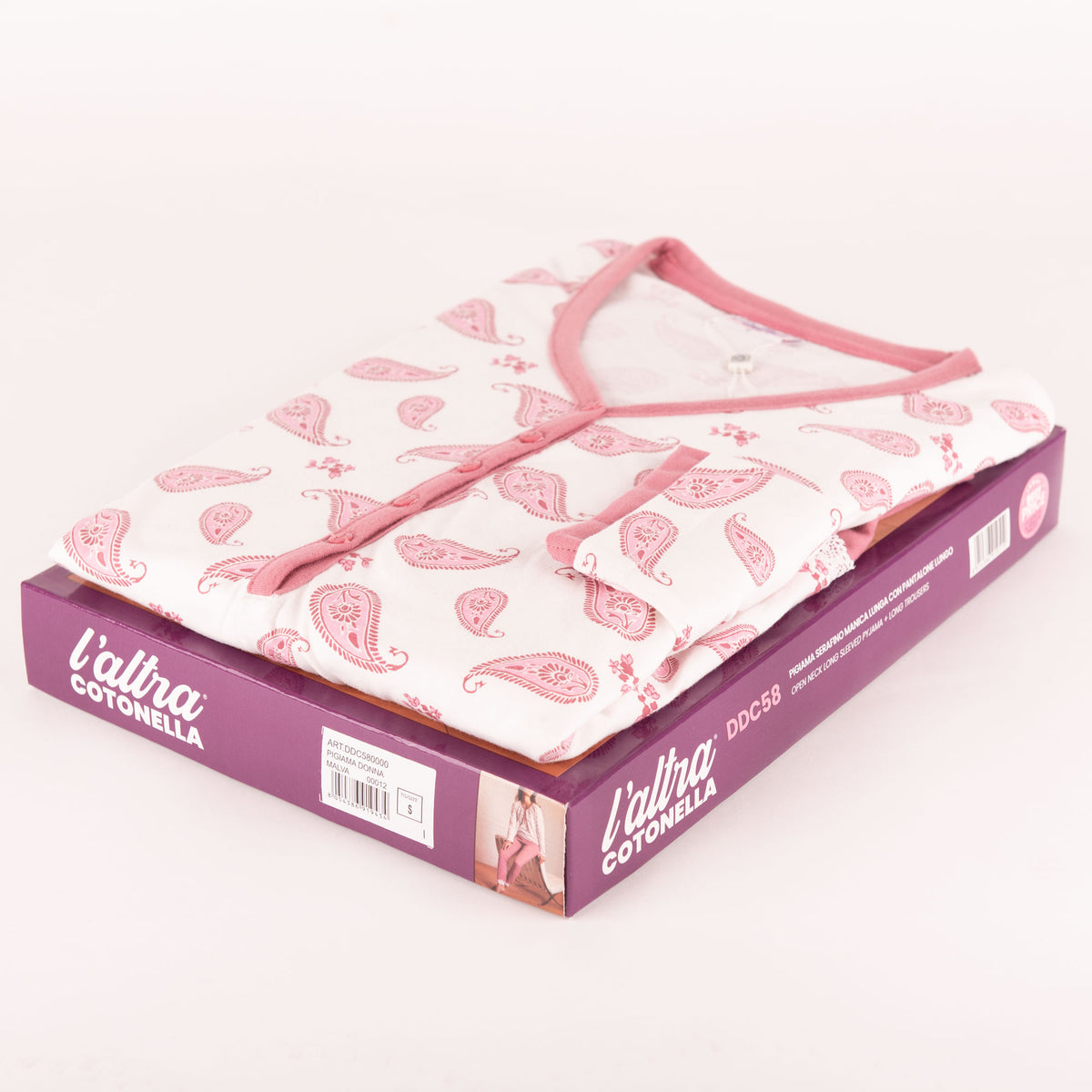 Pigiama donna scollo profondo Cotonella caldo cotone DDC58 malva