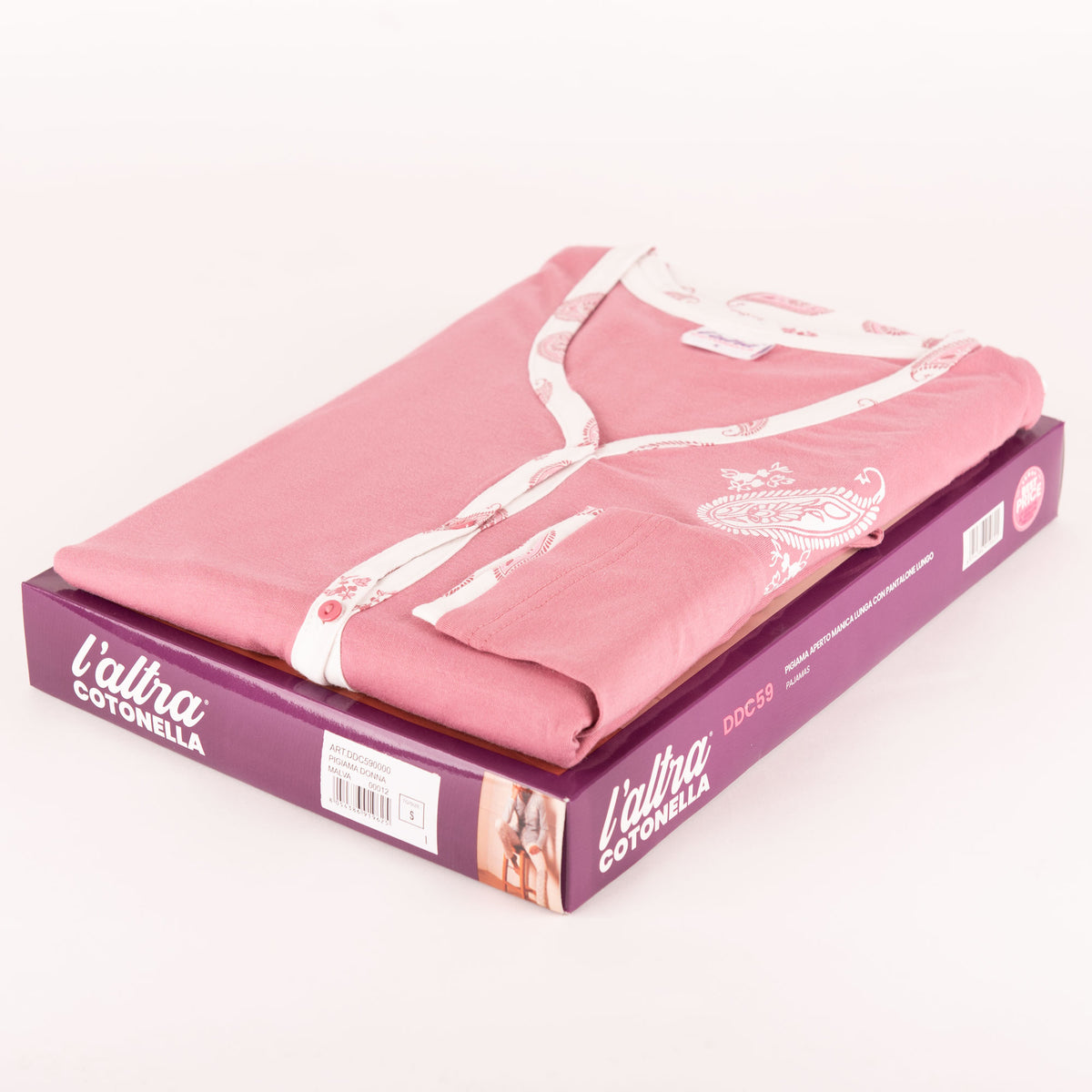 Pigiama donna aperto a giacca caldo cotone Cotonella DDC59 malva