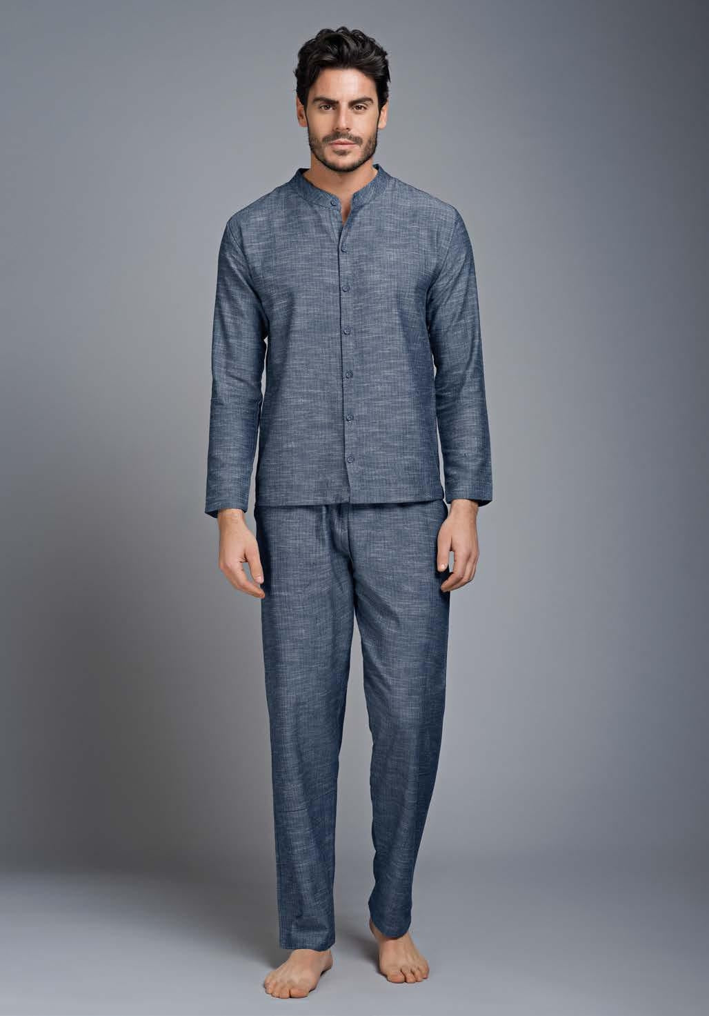Pigiama uomo classico invernale Enrico Coveri ep6066 blu flanella 