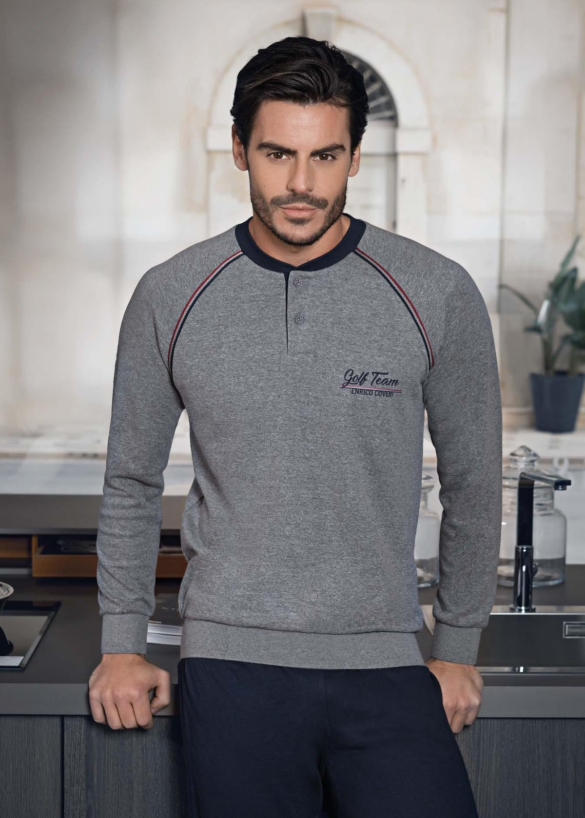 Pigiama uomo calibrato Enrico Coveri ep6082 caldo cotone grigio