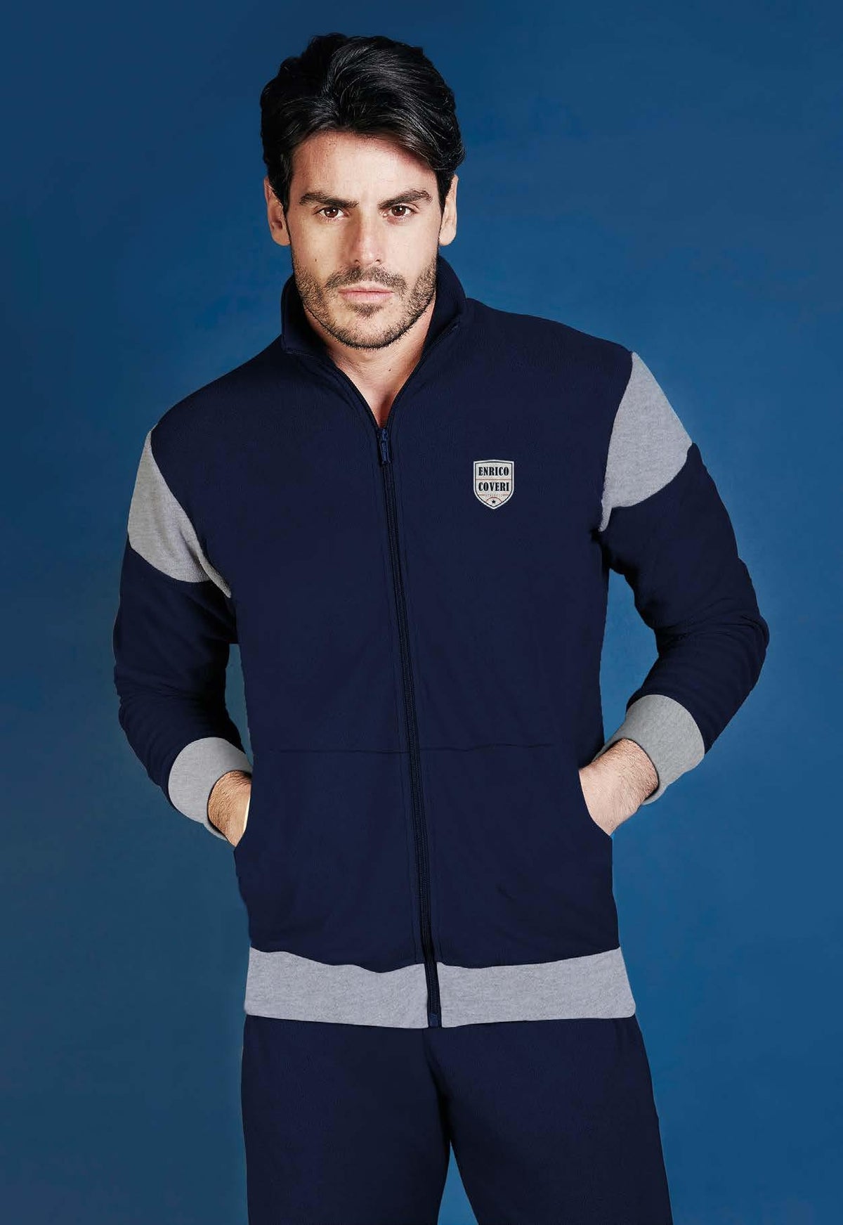 Pigiama uomo invernale stile tuta Enrico Coveri ep7018 blu pile