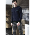 Pigiama uomo invernale Enrico Coveri EP2060 blu caldo cotone scozzese