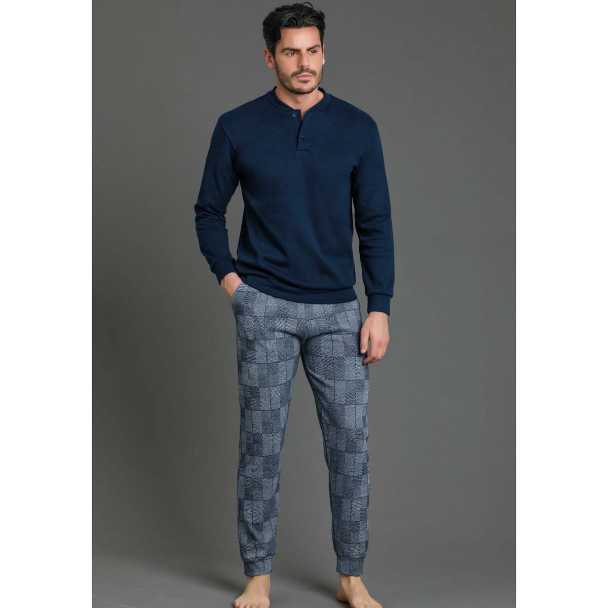 Pigiama uomo invernale Enrico Coveri EP2076 blu punto milano