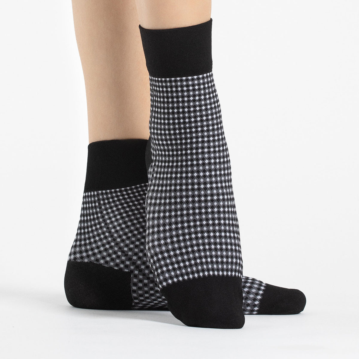 Calzino donna lavorato corto bianco nero Fiore Croquet 40 den