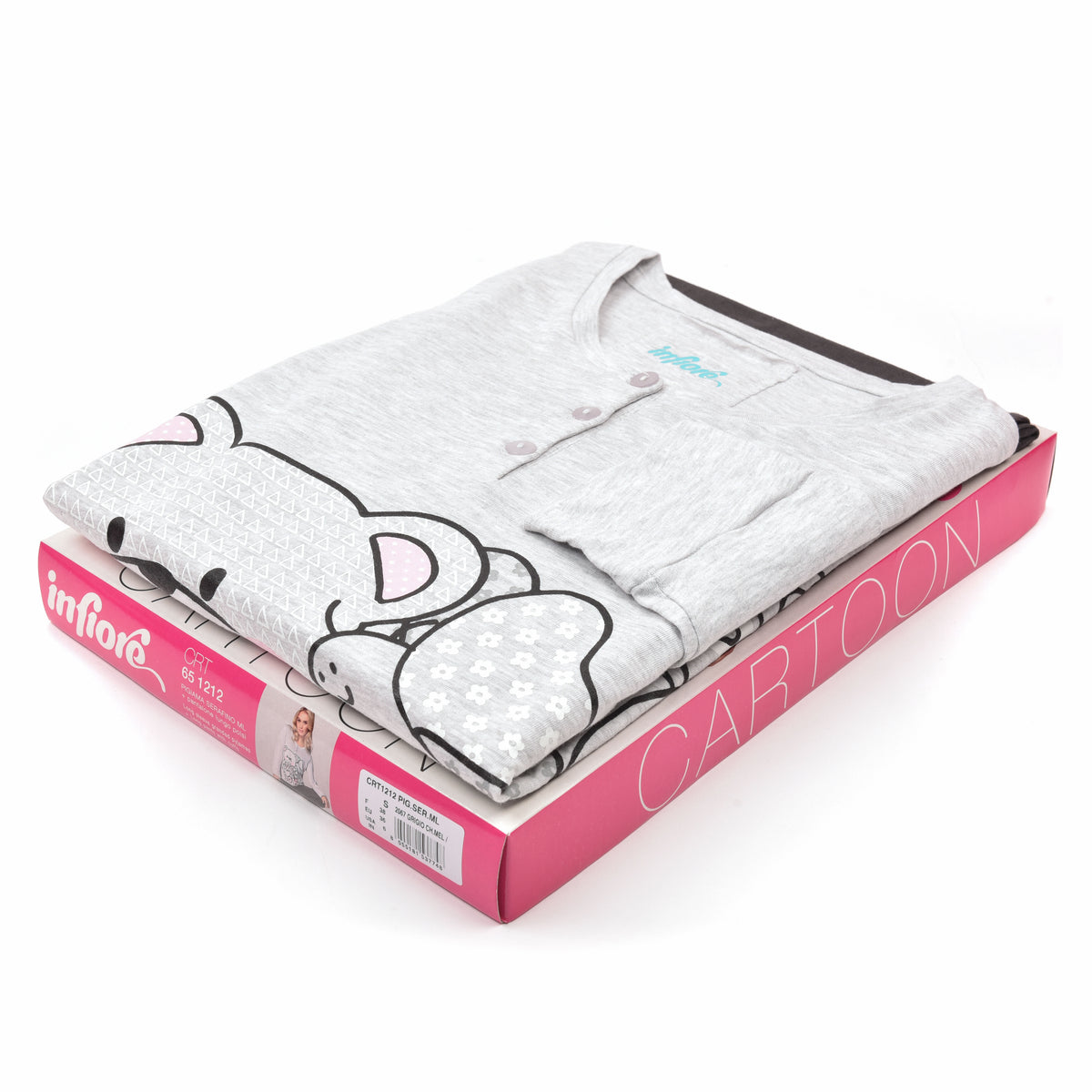 Pigiama donna cotone Infiore 1212 orsacchiotto grigio melange antracite
