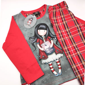 Pigiama bambina Santoro Gorjuss 54489 caldo cotone rosso scozzese